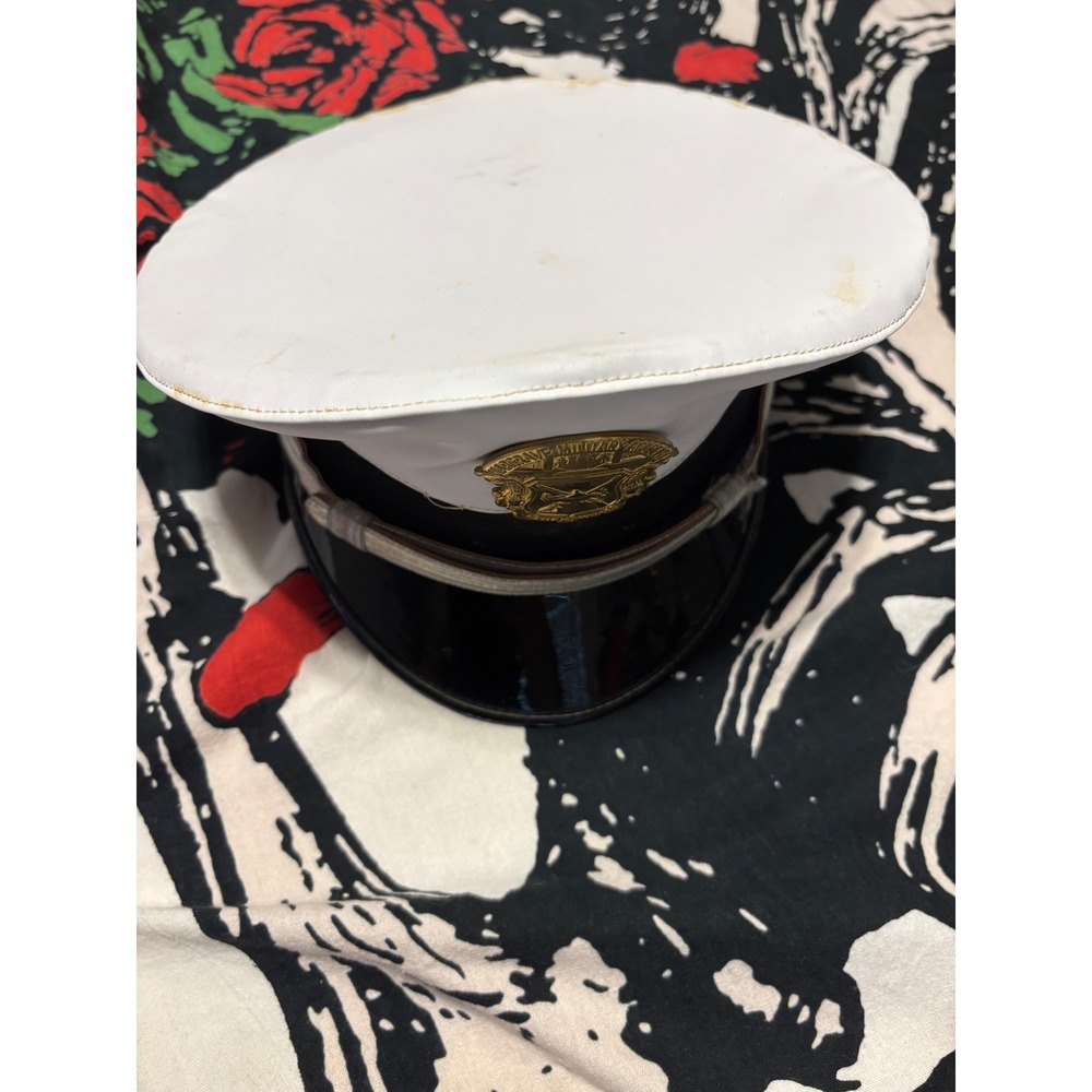 Hargrave Military Academy Vintage Dress Uniform Cap White Gold Crest Size 6 7/8